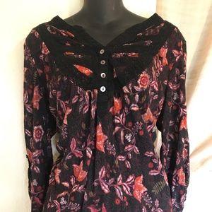 Floral 3/4 Sleeve Long Sleeve Shirt Blouse Top